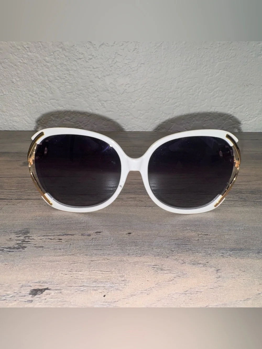 Women's White Sunglasses with Gold Decorative Chain Accent